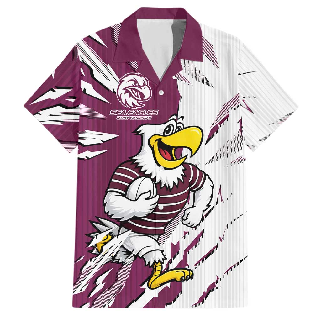 Personalized Manly Warringah Sea Eagles Family Matching Off Shoulder Short Dress and Hawaiian Shirt Dynamic Lightning Mascot Rugby Australia