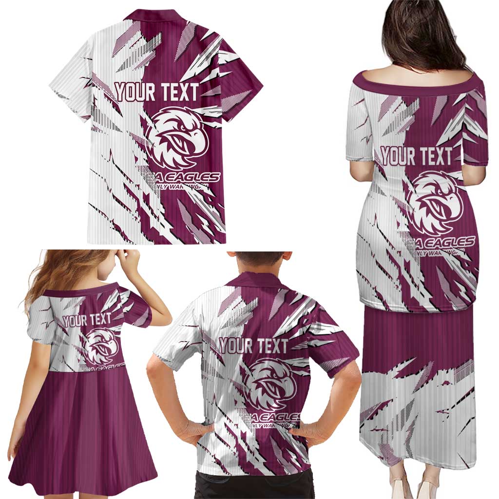Personalized Manly Warringah Sea Eagles Family Matching Puletasi and Hawaiian Shirt Dynamic Lightning Mascot Rugby Australia