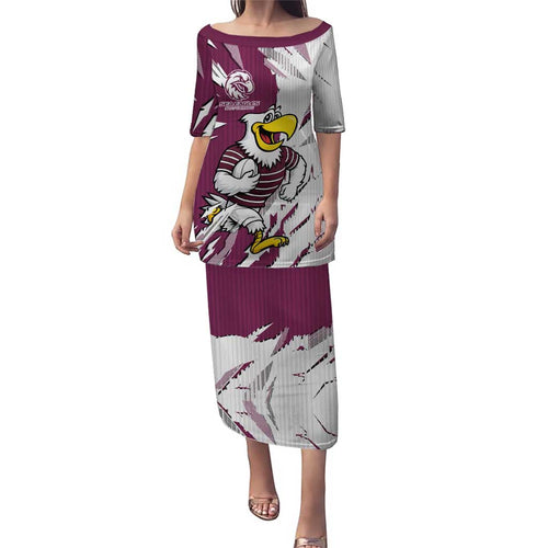 Personalized Manly Warringah Sea Eagles Family Matching Puletasi and Hawaiian Shirt Dynamic Lightning Mascot Rugby Australia