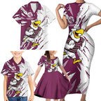 Personalized Manly Warringah Sea Eagles Family Matching Short Sleeve Bodycon Dress and Hawaiian Shirt Dynamic Lightning Mascot Rugby Australia