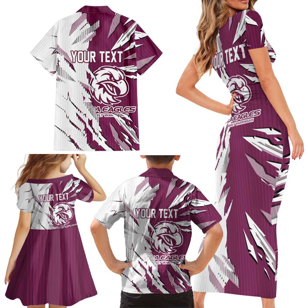 Personalized Manly Warringah Sea Eagles Family Matching Short Sleeve Bodycon Dress and Hawaiian Shirt Dynamic Lightning Mascot Rugby Australia