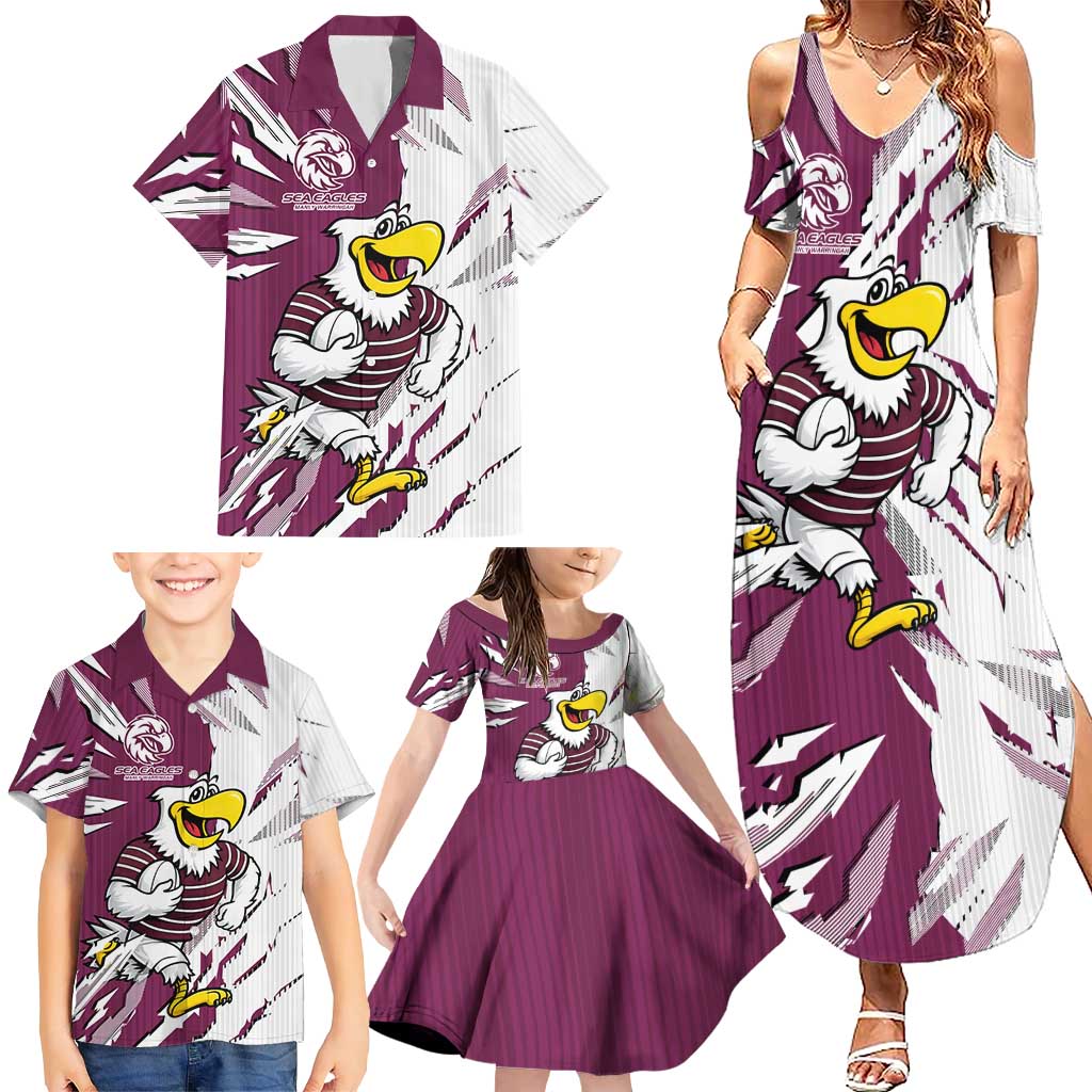 Personalized Manly Warringah Sea Eagles Family Matching Summer Maxi Dress and Hawaiian Shirt Dynamic Lightning Mascot Rugby Australia