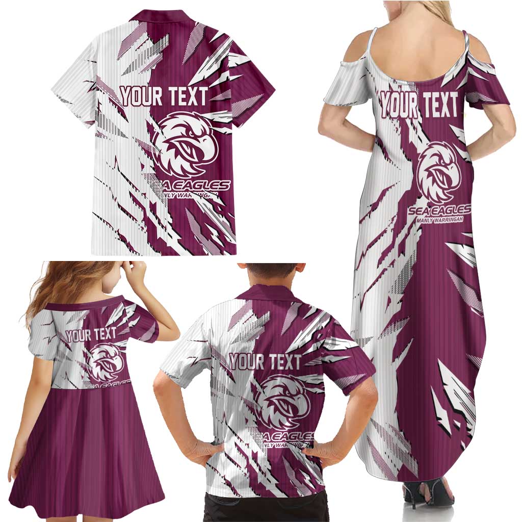 Personalized Manly Warringah Sea Eagles Family Matching Summer Maxi Dress and Hawaiian Shirt Dynamic Lightning Mascot Rugby Australia
