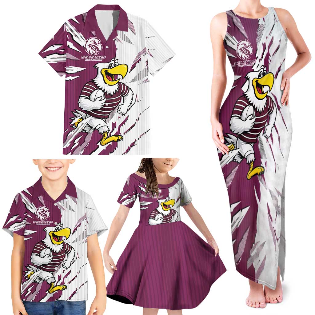 Personalized Manly Warringah Sea Eagles Family Matching Tank Maxi Dress and Hawaiian Shirt Dynamic Lightning Mascot Rugby Australia