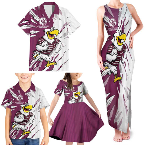 Personalized Manly Warringah Sea Eagles Family Matching Tank Maxi Dress and Hawaiian Shirt Dynamic Lightning Mascot Rugby Australia