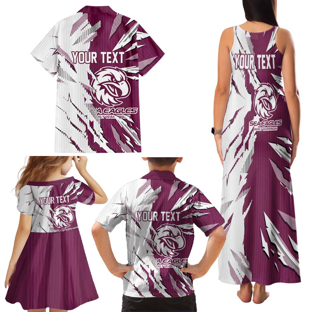 Personalized Manly Warringah Sea Eagles Family Matching Tank Maxi Dress and Hawaiian Shirt Dynamic Lightning Mascot Rugby Australia