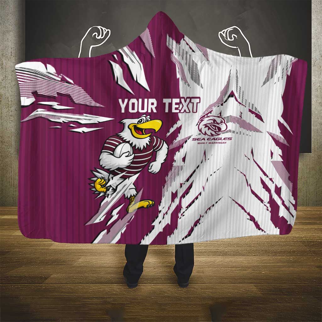 Personalized Manly Warringah Sea Eagles Hooded Blanket Dynamic Lightning Mascot Rugby Australia