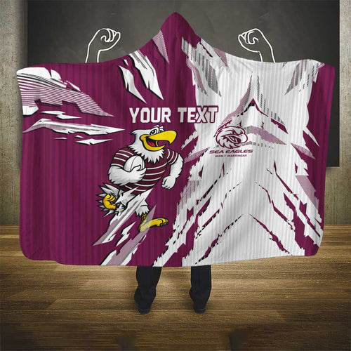 Personalized Manly Warringah Sea Eagles Hooded Blanket Dynamic Lightning Mascot Rugby Australia