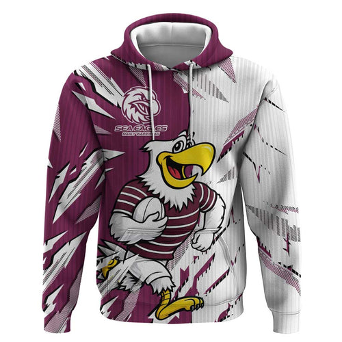 Personalized Manly Warringah Sea Eagles Hoodie Dynamic Lightning Mascot Rugby Australia