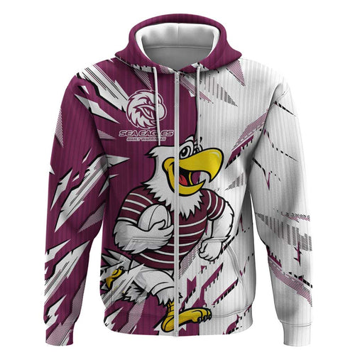 Personalized Manly Warringah Sea Eagles Hoodie Dynamic Lightning Mascot Rugby Australia