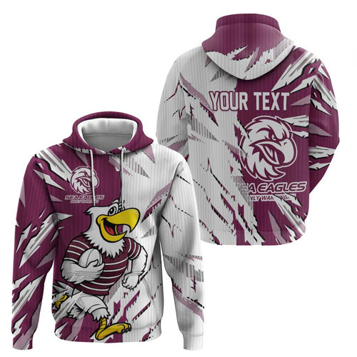 Personalized Manly Warringah Sea Eagles Hoodie Dynamic Lightning Mascot Rugby Australia