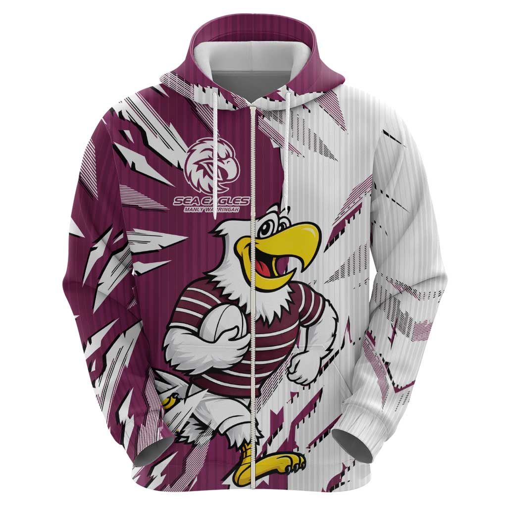 Personalized Manly Warringah Sea Eagles Hoodie Dynamic Lightning Mascot Rugby Australia