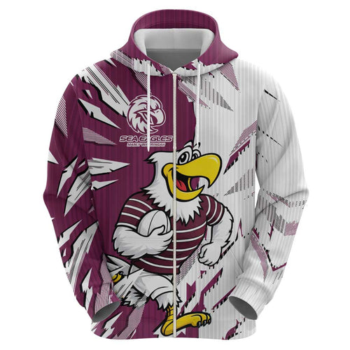 Personalized Manly Warringah Sea Eagles Hoodie Dynamic Lightning Mascot Rugby Australia