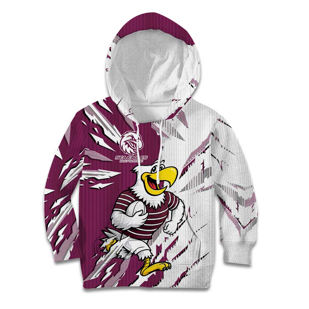 Personalized Manly Warringah Sea Eagles Kid Hoodie Dynamic Lightning Mascot Rugby Australia