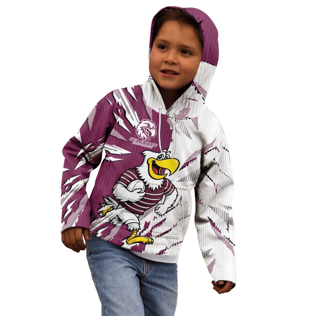 Personalized Manly Warringah Sea Eagles Kid Hoodie Dynamic Lightning Mascot Rugby Australia