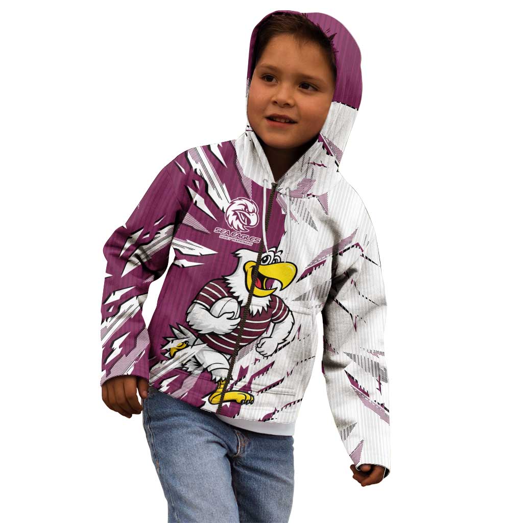 Personalized Manly Warringah Sea Eagles Kid Hoodie Dynamic Lightning Mascot Rugby Australia