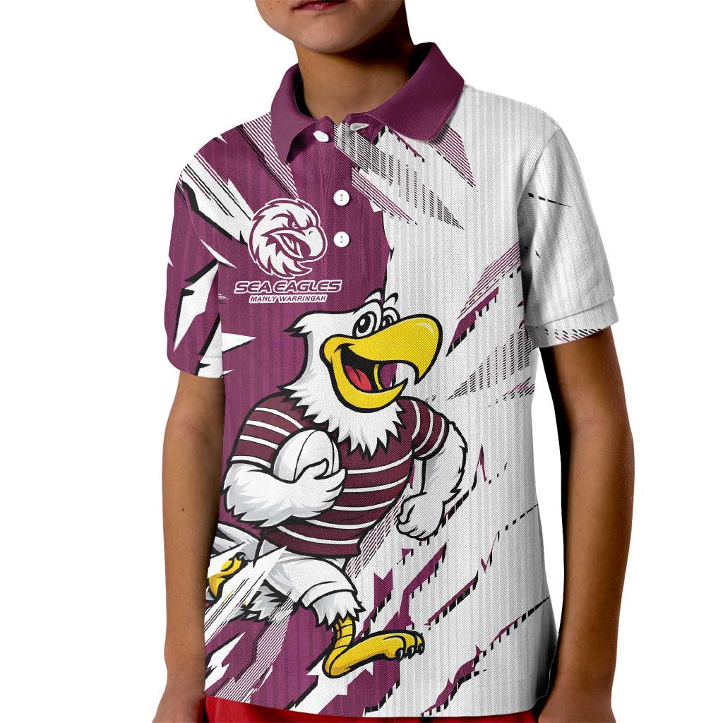 Personalized Manly Warringah Sea Eagles Kid Polo Shirt Dynamic Lightning Mascot Rugby Australia