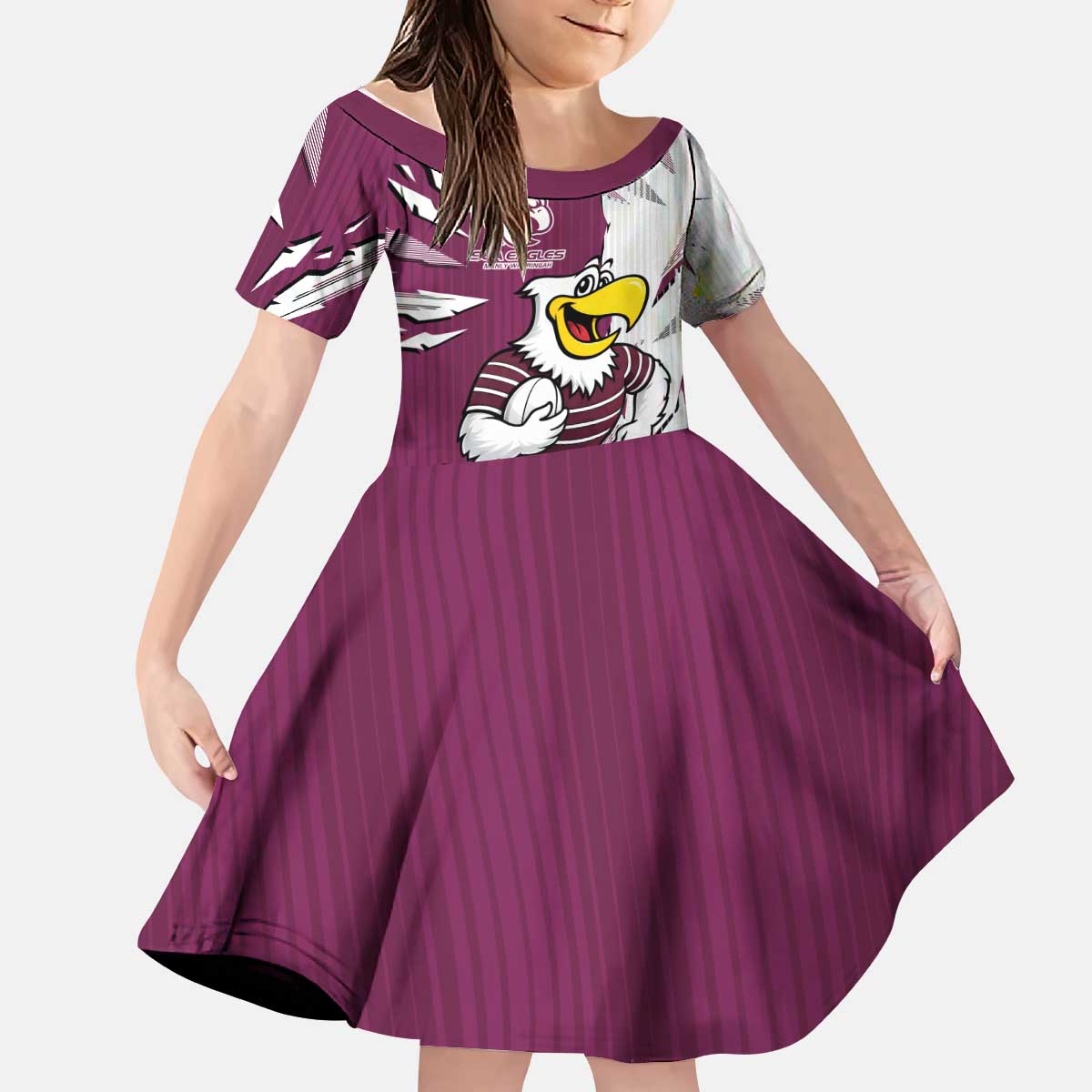 Personalized Manly Warringah Sea Eagles Kid Short Sleeve Dress Dynamic Lightning Mascot Rugby Australia