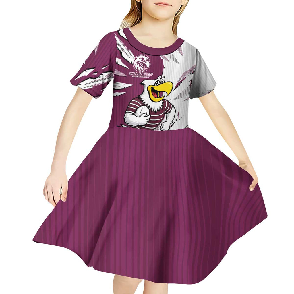 Personalized Manly Warringah Sea Eagles Kid Short Sleeve Dress Dynamic Lightning Mascot Rugby Australia