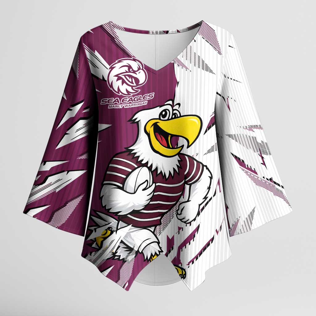 Personalized Manly Warringah Sea Eagles Kimono Sleeve Blouse Dynamic Lightning Mascot Rugby Australia