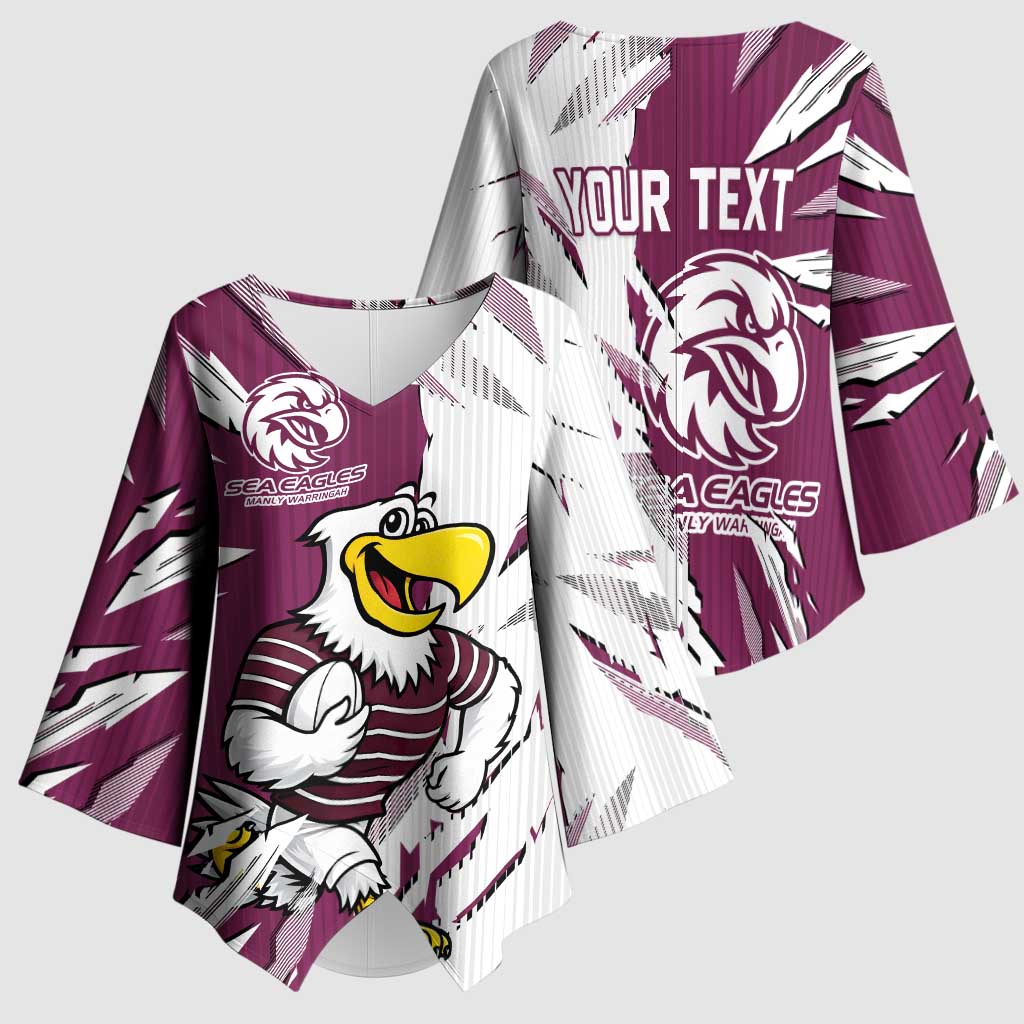 Personalized Manly Warringah Sea Eagles Kimono Sleeve Blouse Dynamic Lightning Mascot Rugby Australia