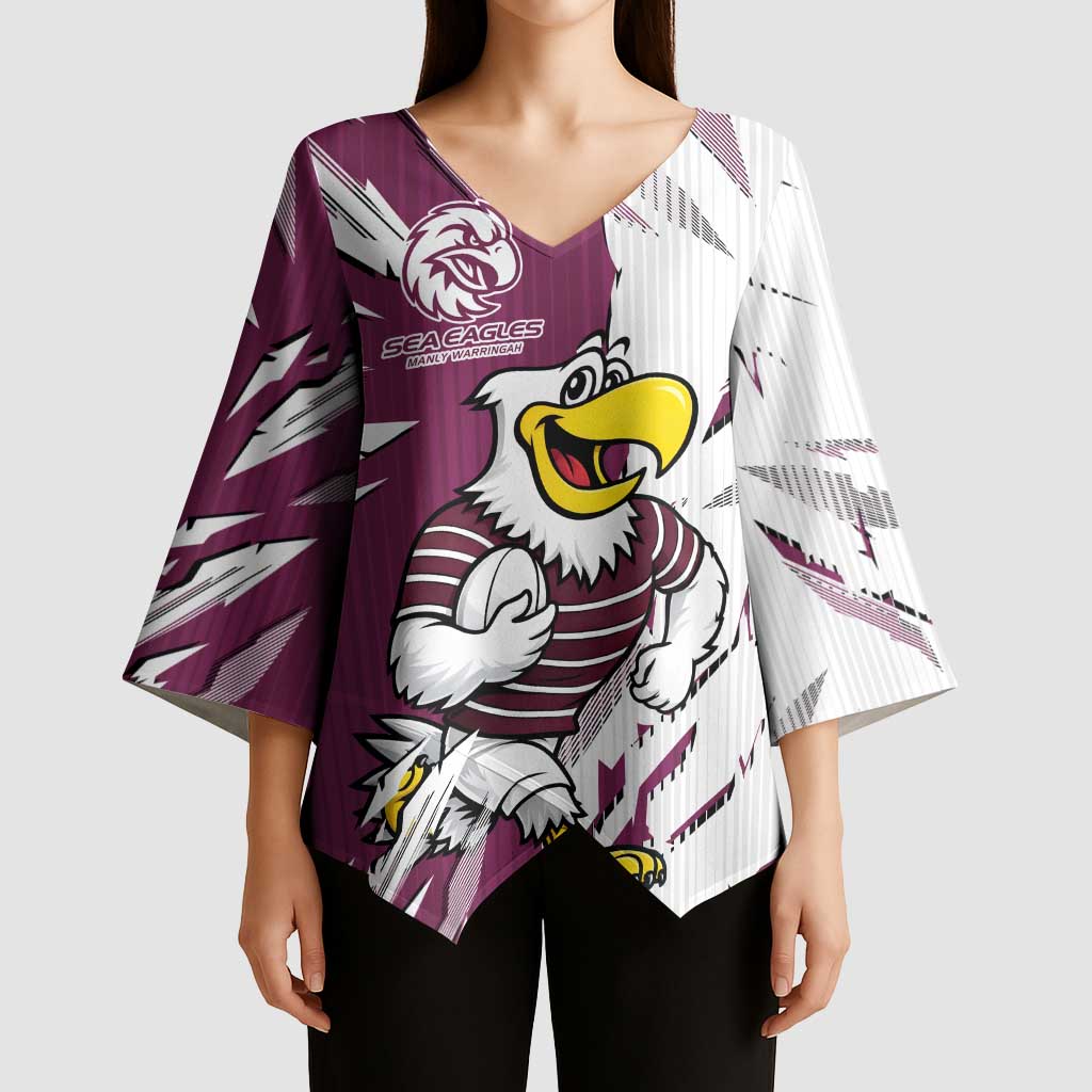 Personalized Manly Warringah Sea Eagles Kimono Sleeve Blouse Dynamic Lightning Mascot Rugby Australia