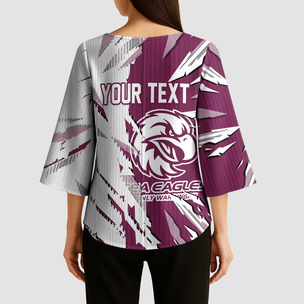 Personalized Manly Warringah Sea Eagles Kimono Sleeve Blouse Dynamic Lightning Mascot Rugby Australia