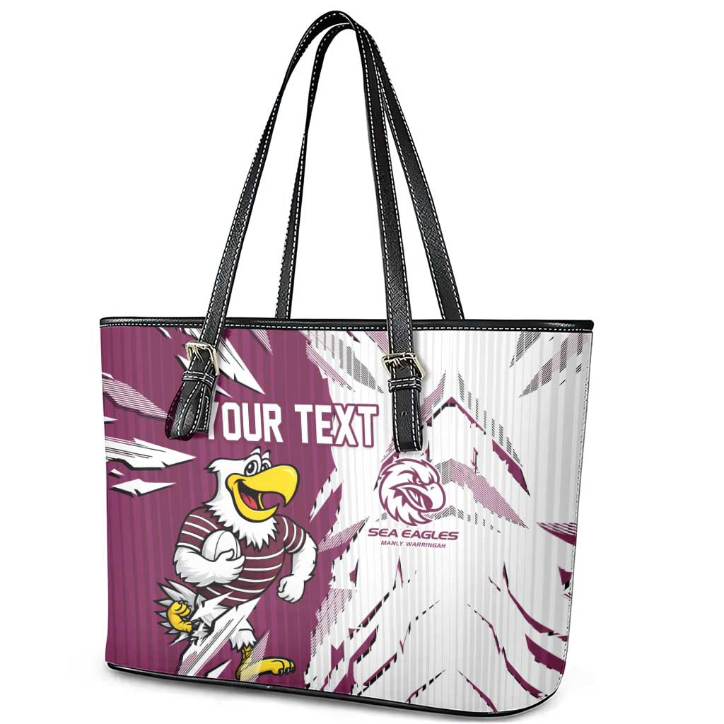 Personalized Manly Warringah Sea Eagles Leather Tote Bag Dynamic Lightning Mascot Rugby Australia