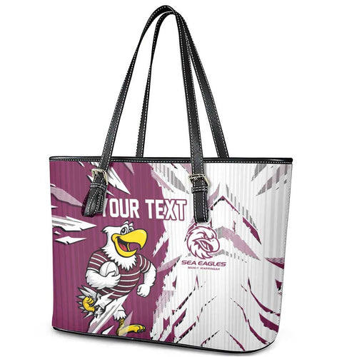 Personalized Manly Warringah Sea Eagles Leather Tote Bag Dynamic Lightning Mascot Rugby Australia