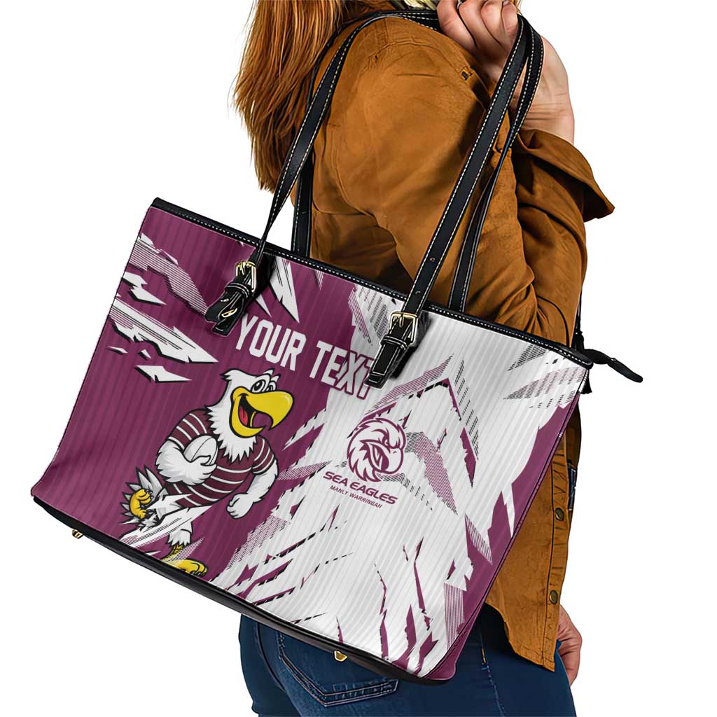 Personalized Manly Warringah Sea Eagles Leather Tote Bag Dynamic Lightning Mascot Rugby Australia
