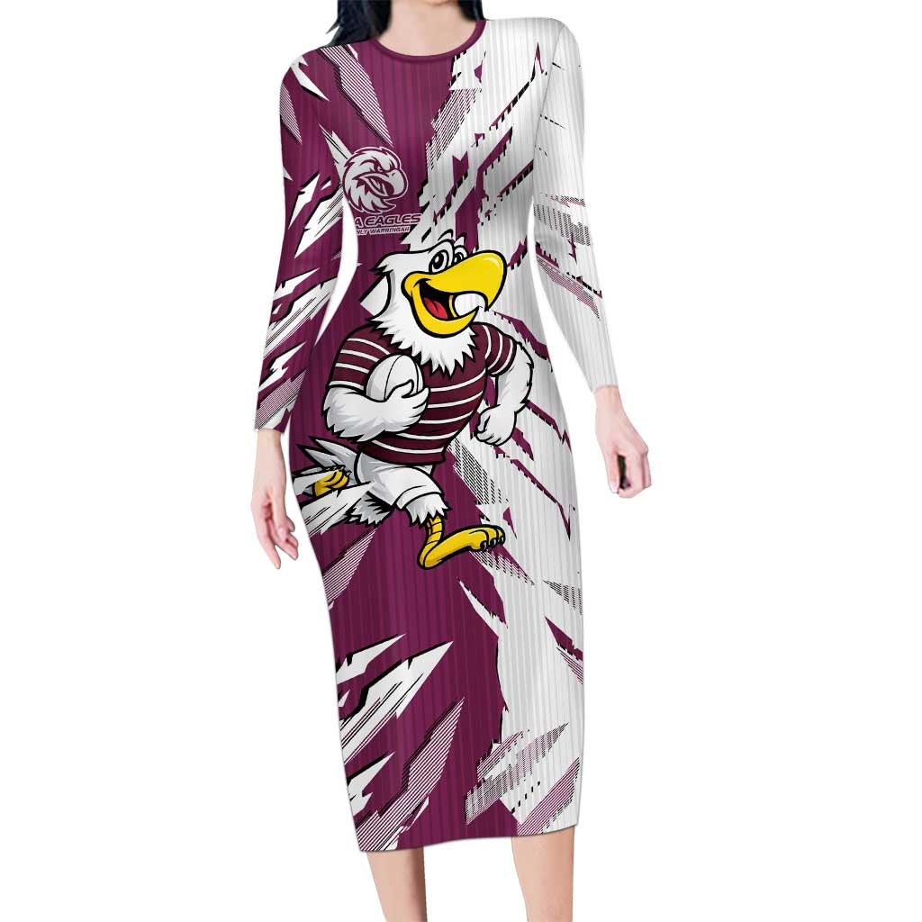 Personalized Manly Warringah Sea Eagles Long Sleeve Bodycon Dress Dynamic Lightning Mascot Rugby Australia