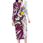 Personalized Manly Warringah Sea Eagles Long Sleeve Bodycon Dress Dynamic Lightning Mascot Rugby Australia