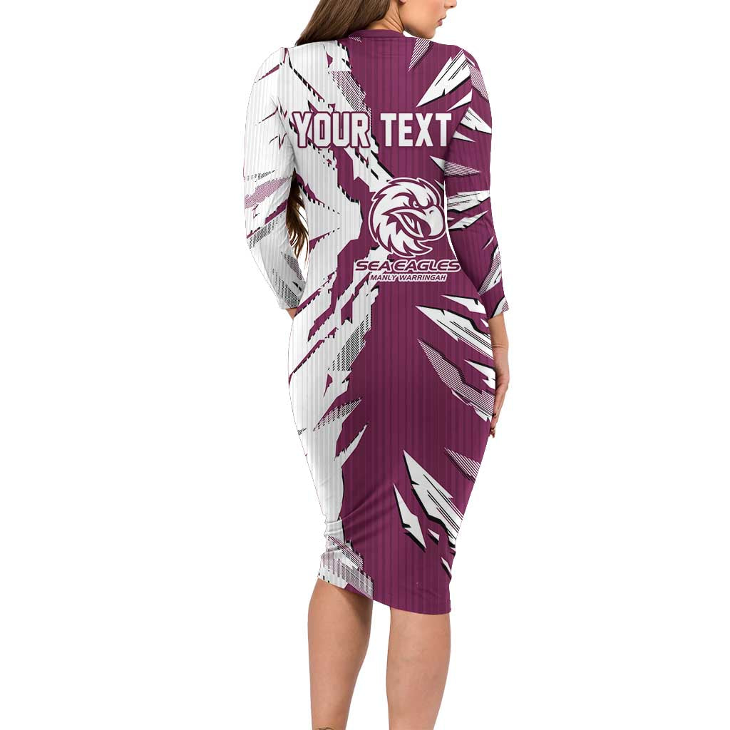 Personalized Manly Warringah Sea Eagles Long Sleeve Bodycon Dress Dynamic Lightning Mascot Rugby Australia