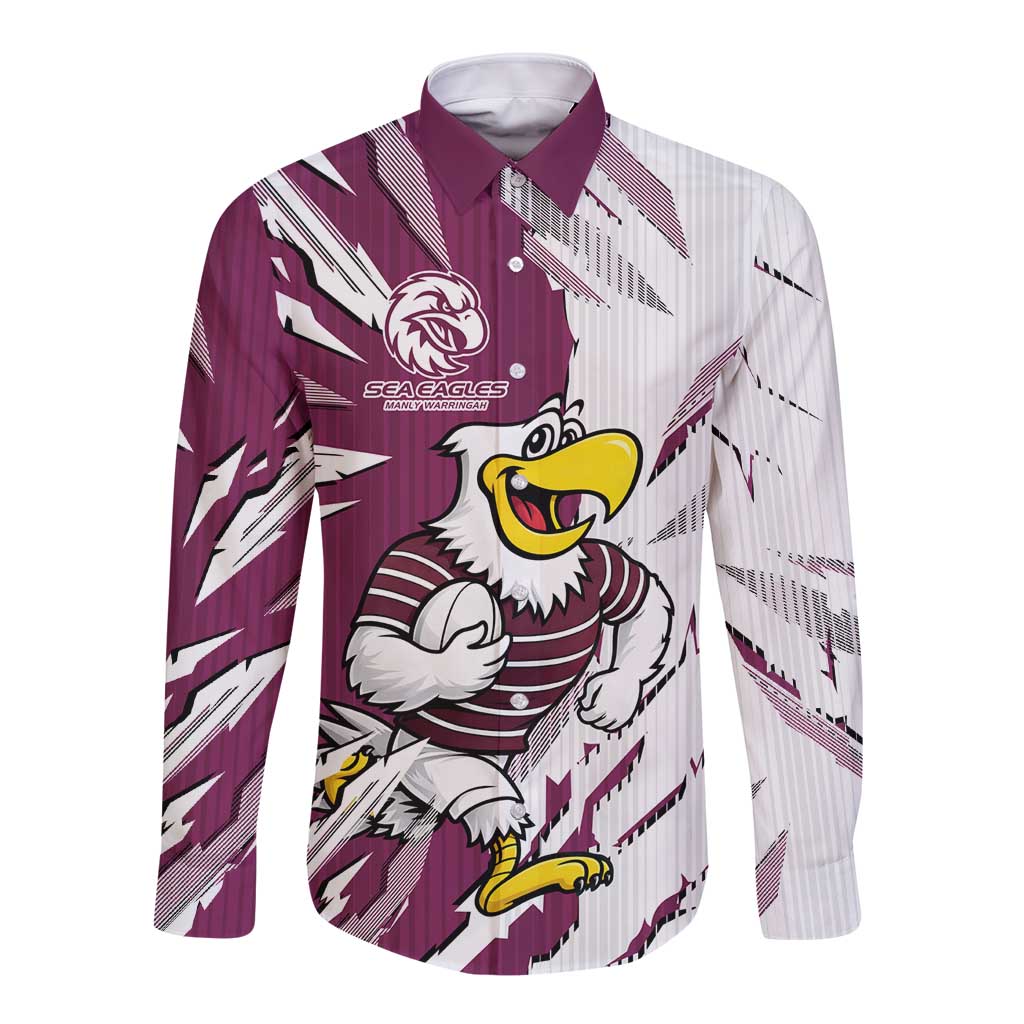 Personalized Manly Warringah Sea Eagles Long Sleeve Button Shirt Dynamic Lightning Mascot Rugby Australia