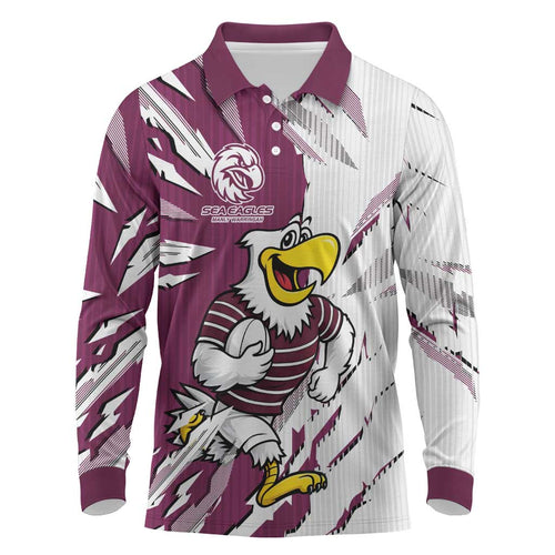 Personalized Manly Warringah Sea Eagles Long Sleeve Polo Shirt Dynamic Lightning Mascot Rugby Australia
