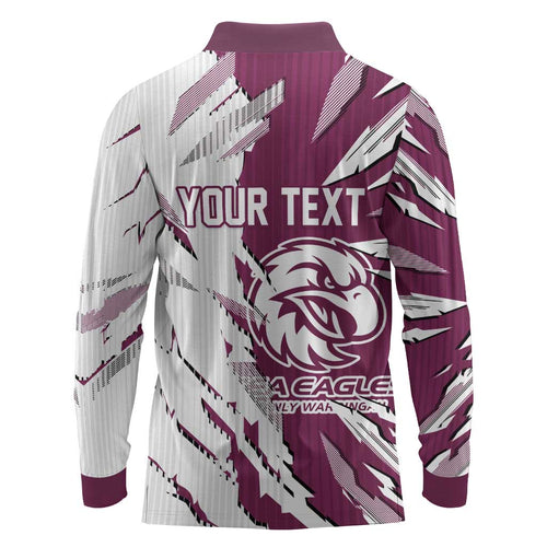 Personalized Manly Warringah Sea Eagles Long Sleeve Polo Shirt Dynamic Lightning Mascot Rugby Australia
