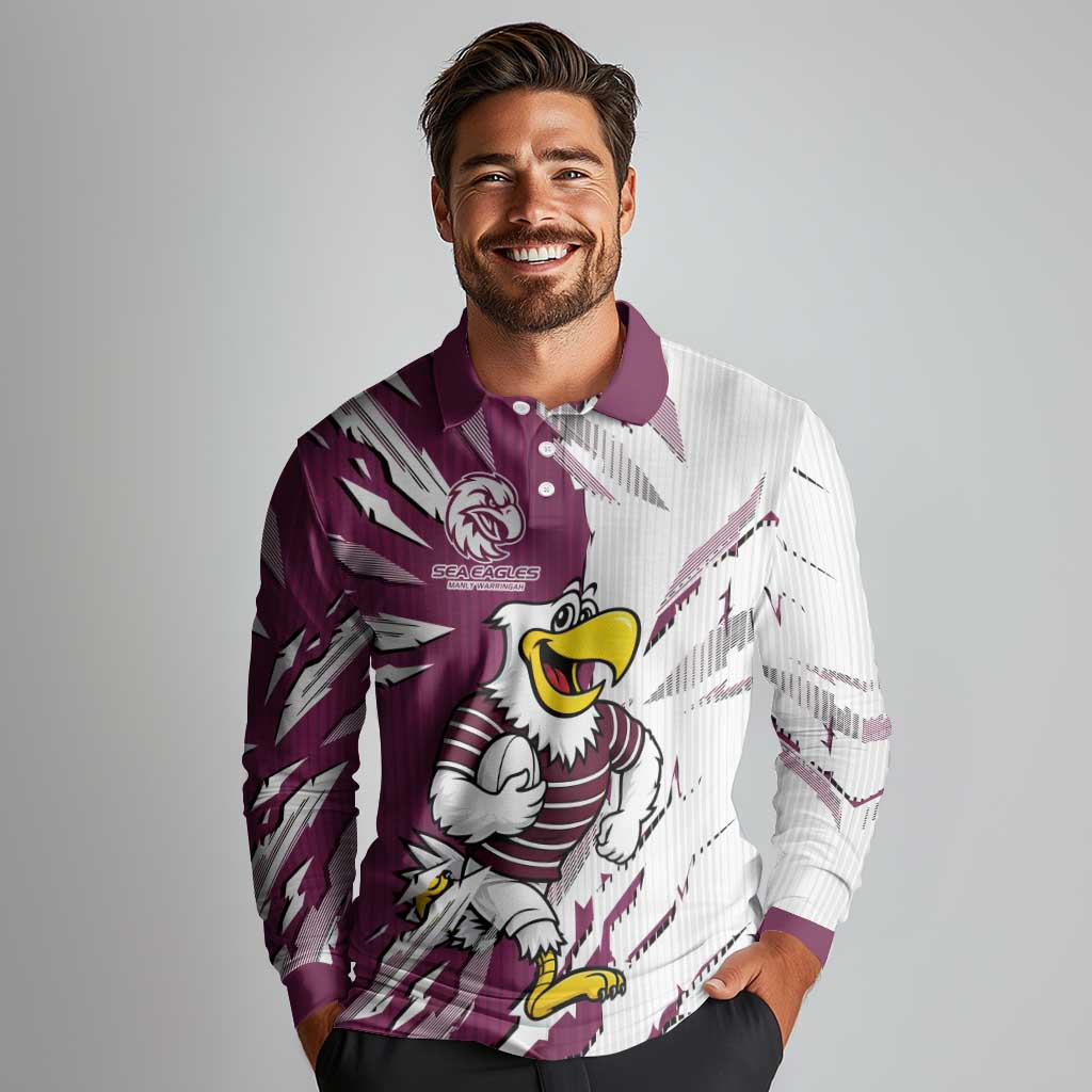 Personalized Manly Warringah Sea Eagles Long Sleeve Polo Shirt Dynamic Lightning Mascot Rugby Australia