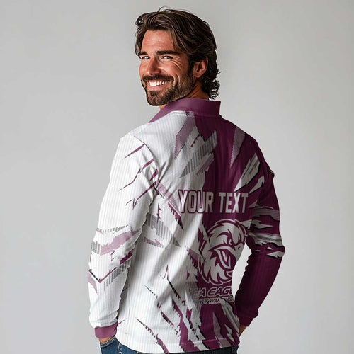 Personalized Manly Warringah Sea Eagles Long Sleeve Polo Shirt Dynamic Lightning Mascot Rugby Australia