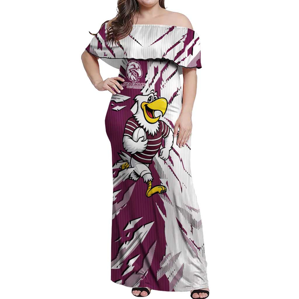 Personalized Manly Warringah Sea Eagles Off Shoulder Maxi Dress Dynamic Lightning Mascot Rugby Australia