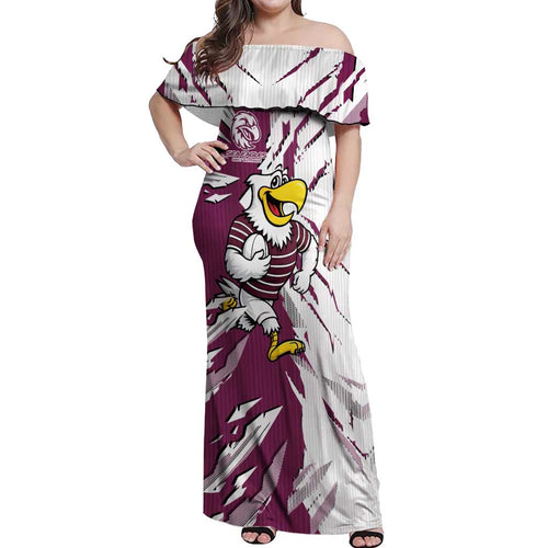 Personalized Manly Warringah Sea Eagles Off Shoulder Maxi Dress Dynamic Lightning Mascot Rugby Australia