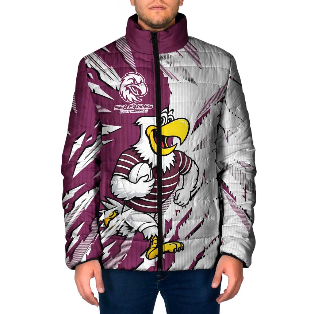 Personalized Manly Warringah Sea Eagles Padded Jacket Dynamic Lightning Mascot Rugby Australia