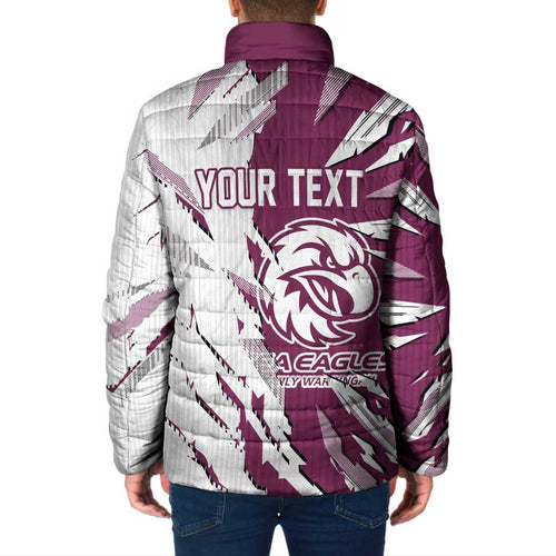 Personalized Manly Warringah Sea Eagles Padded Jacket Dynamic Lightning Mascot Rugby Australia
