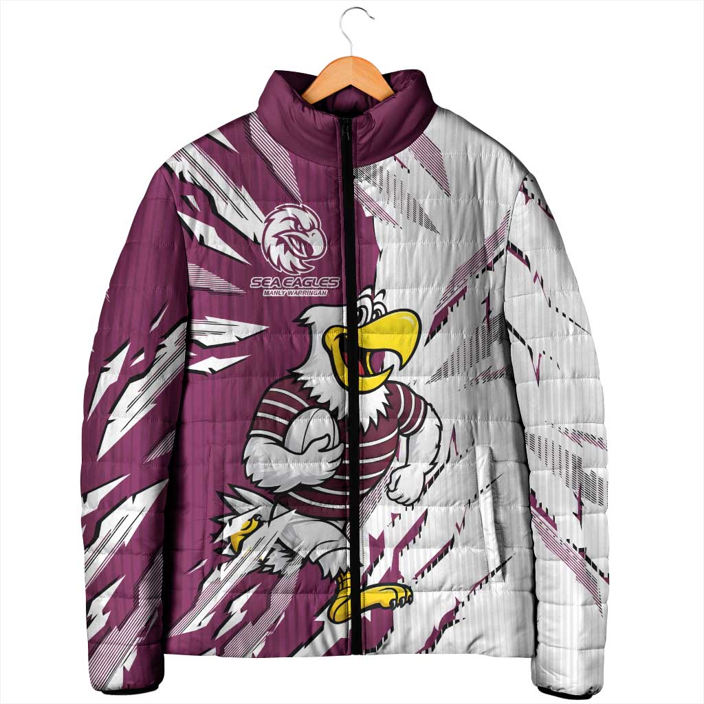 Personalized Manly Warringah Sea Eagles Padded Jacket Dynamic Lightning Mascot Rugby Australia