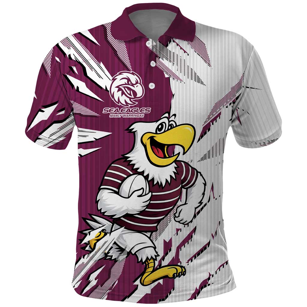 Personalized Manly Warringah Sea Eagles Polo Shirt Dynamic Lightning Mascot Rugby Australia