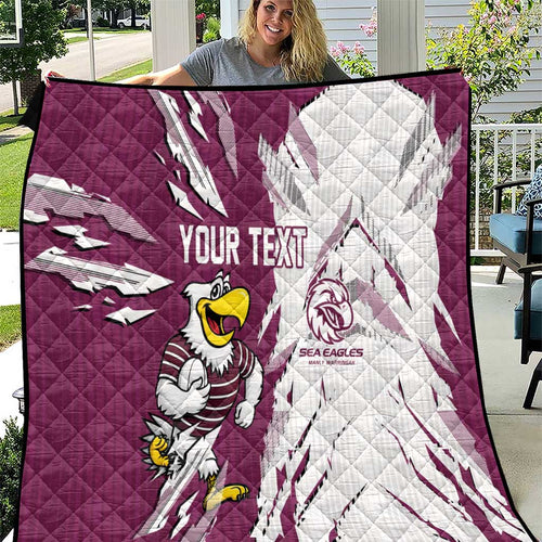 Personalized Manly Warringah Sea Eagles Quilt Dynamic Lightning Mascot Rugby Australia
