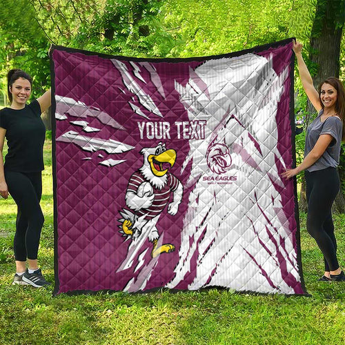 Personalized Manly Warringah Sea Eagles Quilt Dynamic Lightning Mascot Rugby Australia