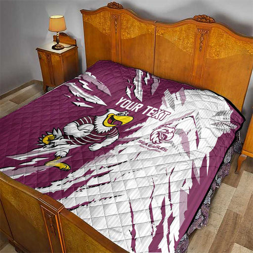 Personalized Manly Warringah Sea Eagles Quilt Dynamic Lightning Mascot Rugby Australia