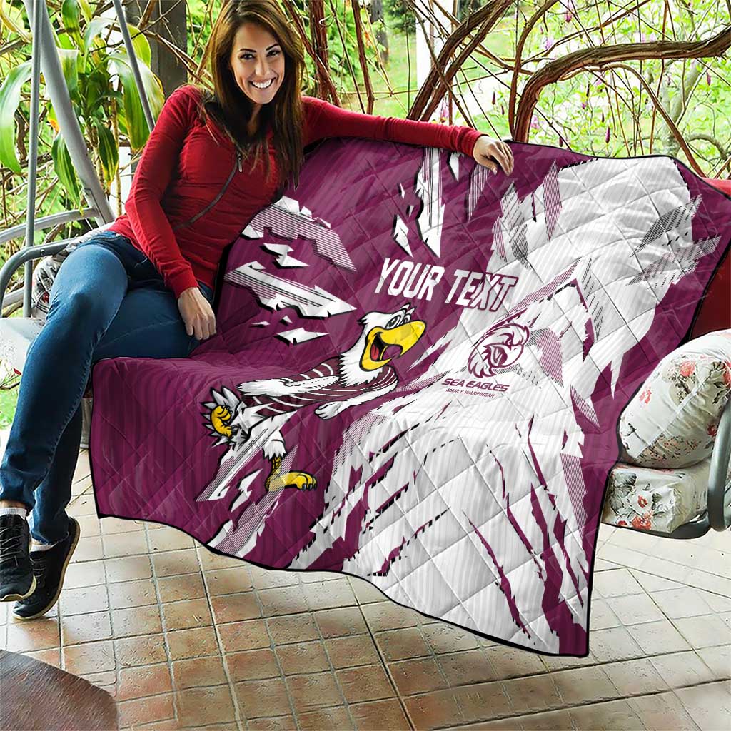 Personalized Manly Warringah Sea Eagles Quilt Dynamic Lightning Mascot Rugby Australia