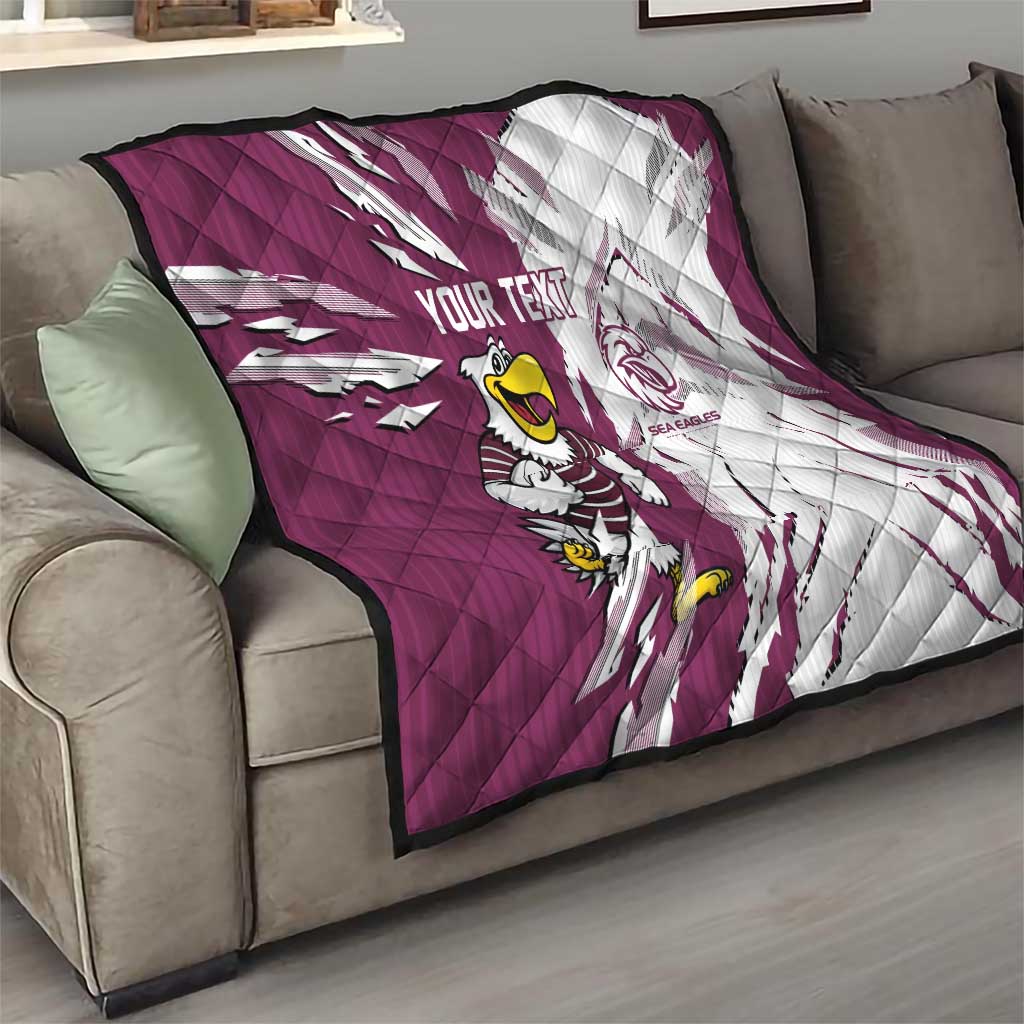 Personalized Manly Warringah Sea Eagles Quilt Dynamic Lightning Mascot Rugby Australia