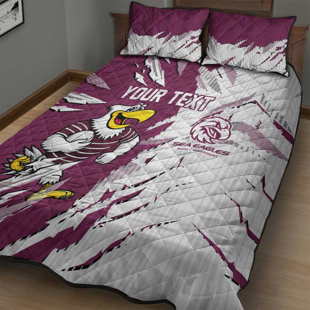 Personalized Manly Warringah Sea Eagles Quilt Bed Set Dynamic Lightning Mascot Rugby Australia